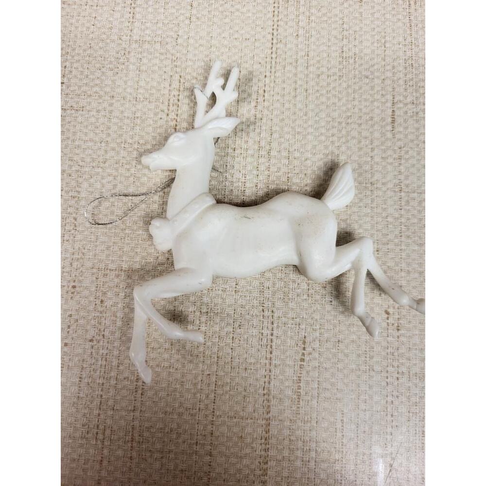 Vintage White Plastic Reindeer Flying Deer Christmas Ornament
